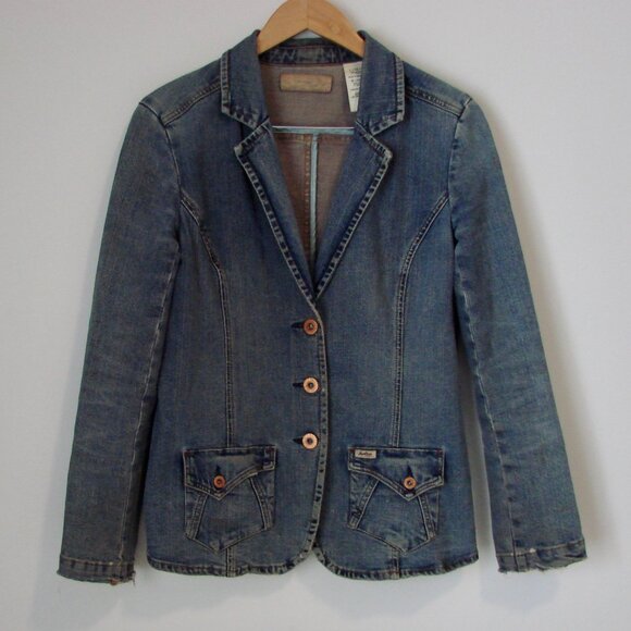 Vintage Y2K Levi's Denim Jean Blazer Jacket Distressed Grunge Size Large 12 / 14 - Picture 1 of 14
